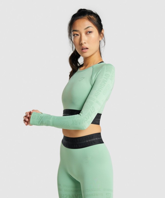 Sudaderas Gymshark Vision Crop Top Mujer Verdes | Sn8CLunnfZX