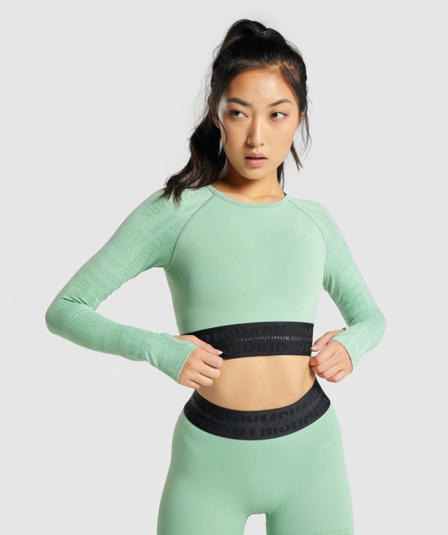 Sudaderas Gymshark Vision Crop Top Mujer Verdes | Sn8CLunnfZX