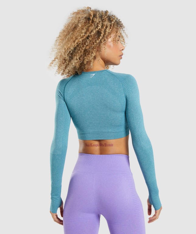 Sudaderas Gymshark Vital Seamless 2.0 Crop Top Mujer Turquesa | UuEhKZSXpXZ