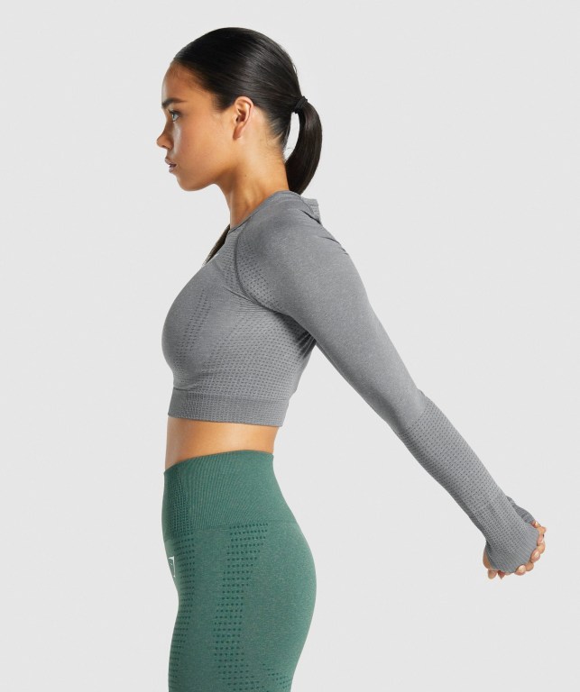 Sudaderas Gymshark Vital Seamless 2.0 Crop Top Mujer Grises | iOOvUE4bEJV