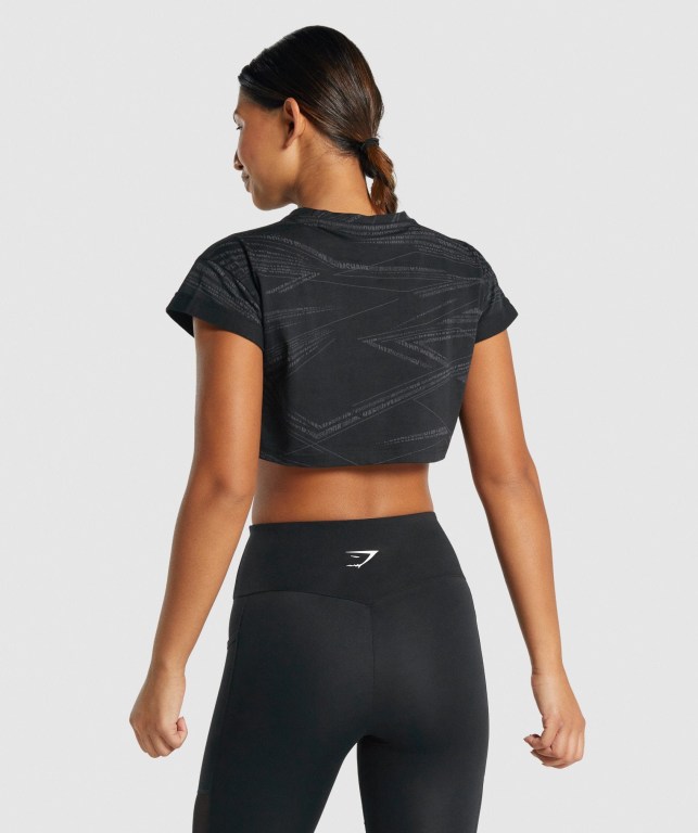 Sudaderas Gymshark Zone Graphic Crop Mujer Negros Grises | XWDlzWqrJFM