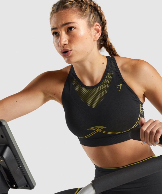 Sujetadores Deportivos Gymshark Apex Seamless Sports Bra Mujer Negros Amarillos | wqf5h9z2gLr