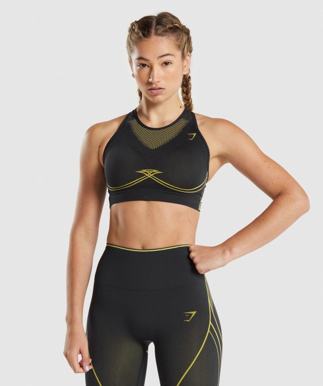 Sujetadores Deportivos Gymshark Apex Seamless Sports Bra Mujer Negros Amarillos | wqf5h9z2gLr