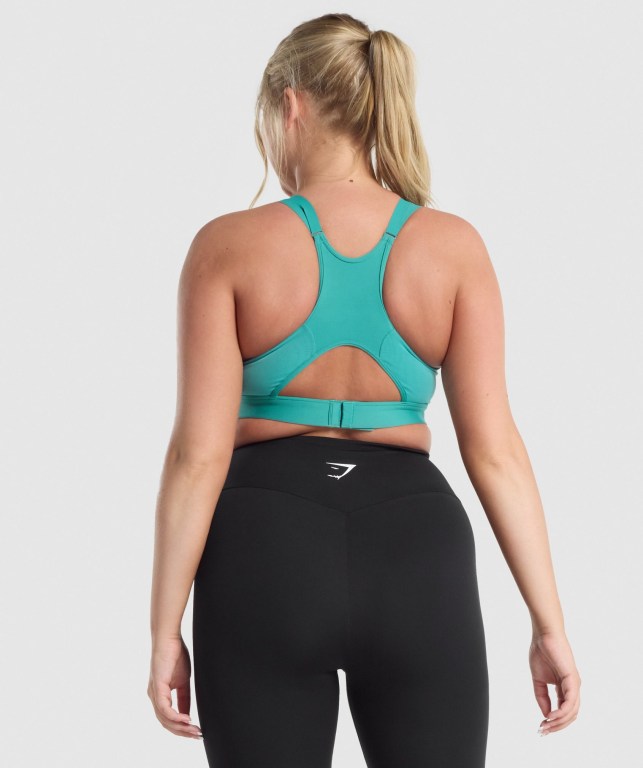 Sujetadores Deportivos Gymshark Mesh Neckline Entrenamiento Sports Bra Mujer Turquesa | 7KoeYUUDktS