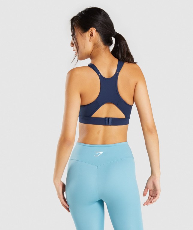 Sujetadores Deportivos Gymshark Mesh Neckline Entrenamiento Sports Bra Mujer Azul Marino | fMoFWU1Thj8