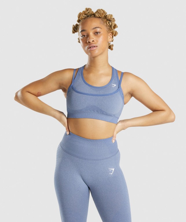 Sujetadores Deportivos Gymshark Vital Rise Seamless Sports Bra Mujer Azules | WZuOwlQvtLI