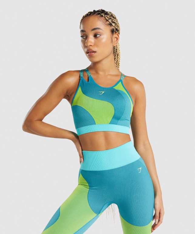 Sujetadores Deportivos Gymshark WTFlex Seamless Asymmetric Tiras Sports Bra Mujer Azules | qHJrwVcwcHt