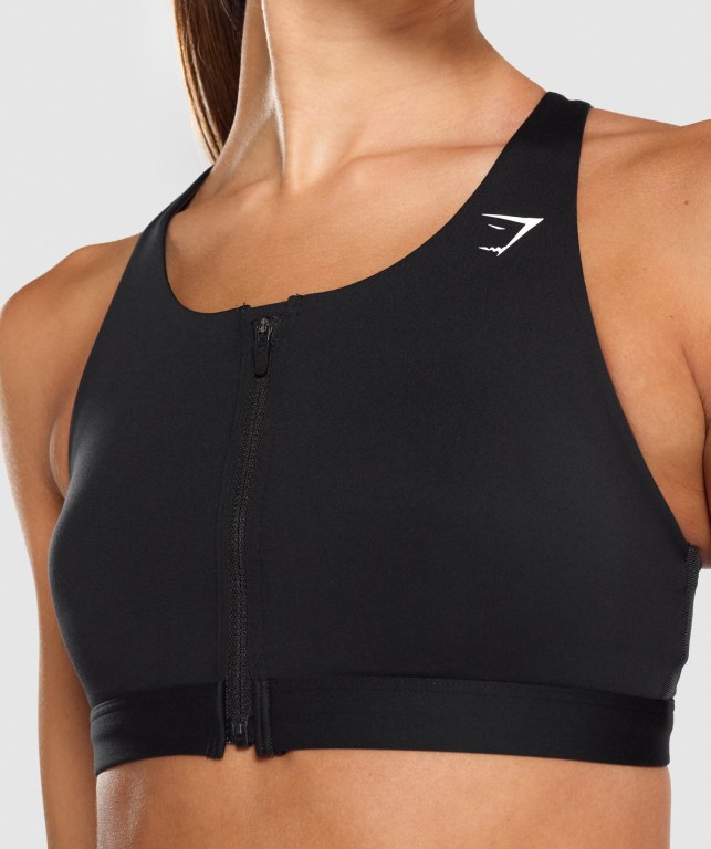 Sujetadores Deportivos Gymshark Zip Up Entrenamiento Sports Bra Mujer Negros | 5d1COLAaYO9