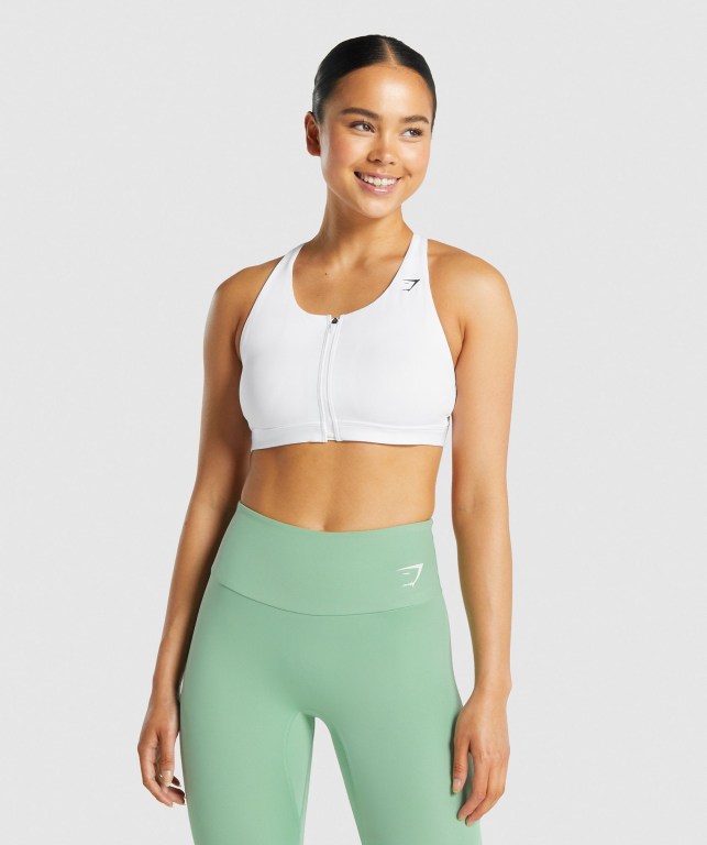 Sujetadores Deportivos Gymshark Zip Up Entrenamiento Sports Bra Mujer Blancos | COrkQqCBIrs