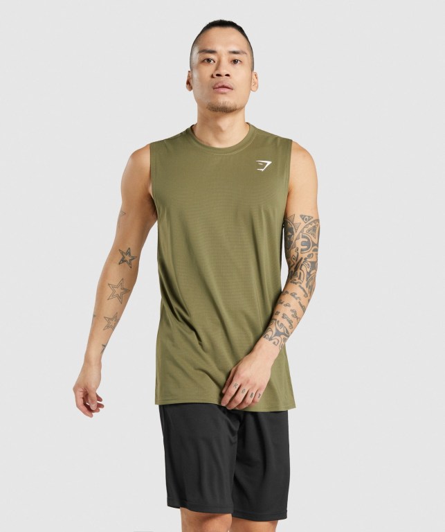 Tank Top Gymshark Arrival Sin Manga Hombre Verdes Oscuro | VcrbKppLVXl