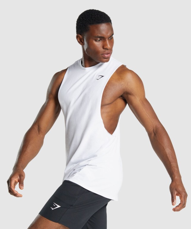 Tank Top Gymshark Critical 2.0 Drop Arm Hombre Blancos | L8mocRXI2Qc