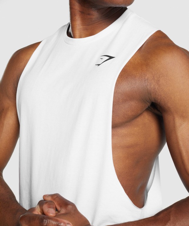 Tank Top Gymshark Critical 2.0 Drop Arm Hombre Blancos | L8mocRXI2Qc