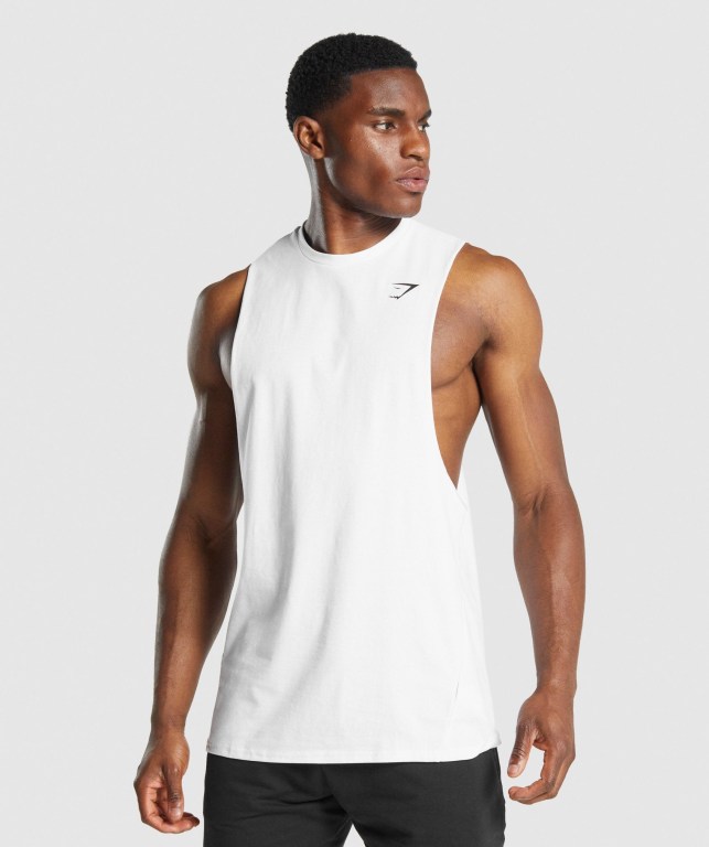 Tank Top Gymshark Critical 2.0 Drop Arm Hombre Blancos | L8mocRXI2Qc