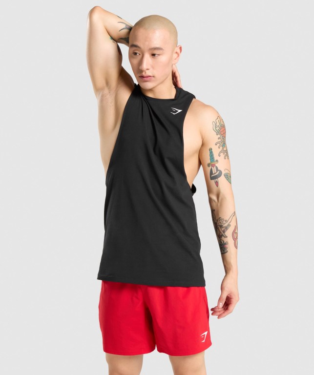 Tank Top Gymshark Critical Drop Arm Hombre Negros | DPXovOP5m6B