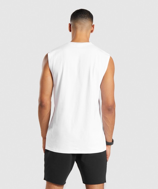 Tank Top Gymshark Critical Sin Manga Hombre Blancos | QStD1bXd3b4