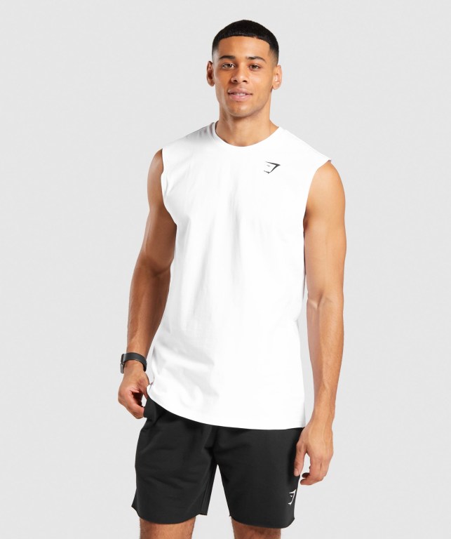 Tank Top Gymshark Critical Sin Manga Hombre Blancos | QStD1bXd3b4