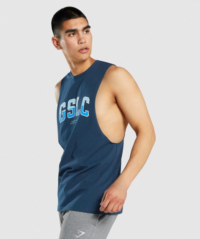 Tank Top Gymshark GSLC Collegiate Drop Arm Hombre Azul Marino | QLo2dqLnTl4