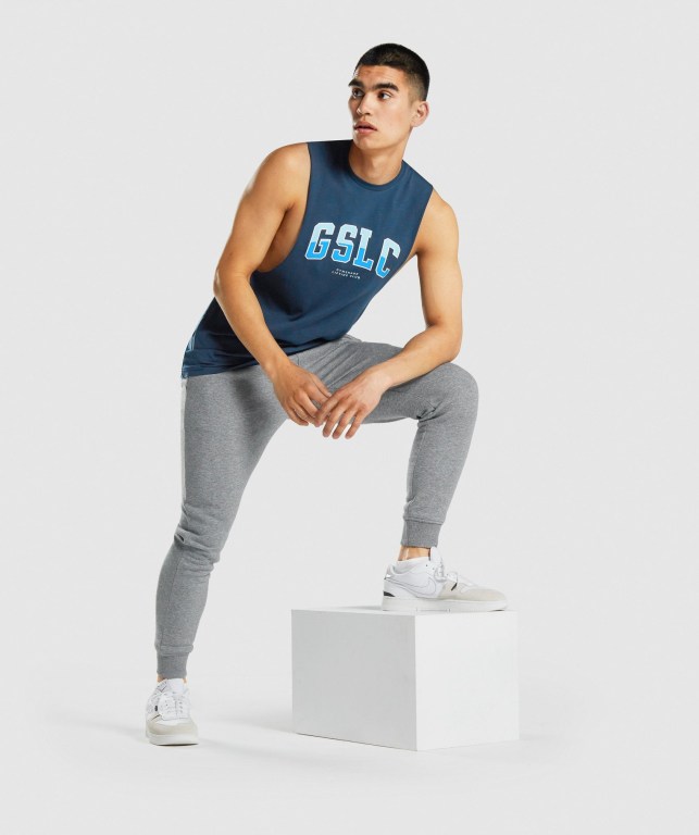 Tank Top Gymshark GSLC Collegiate Drop Arm Hombre Azul Marino | QLo2dqLnTl4