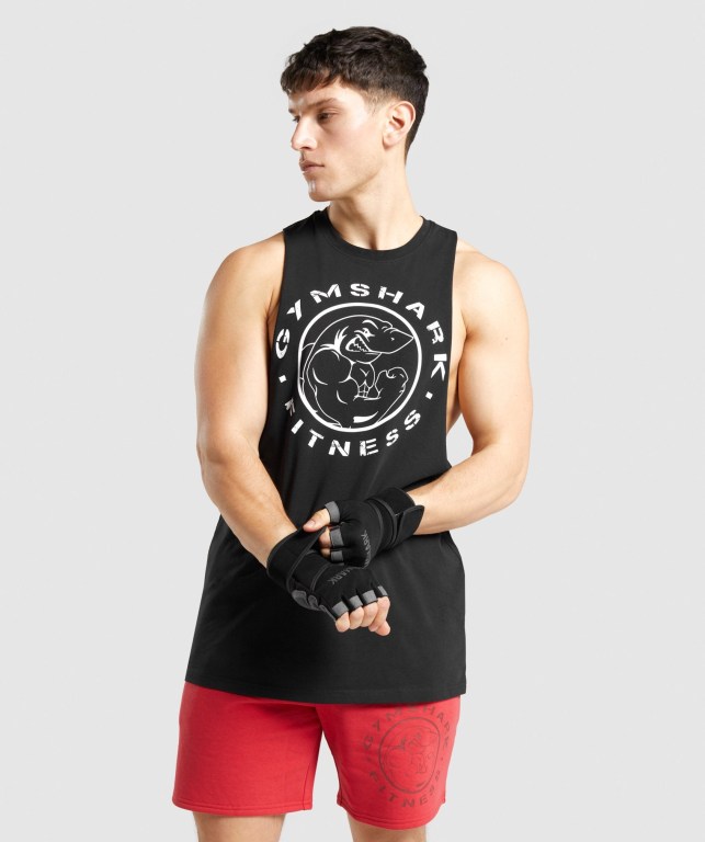 Tank Top Gymshark Legacy Drop Arm Hombre Negros Blancos | 3NwPW5McxUh