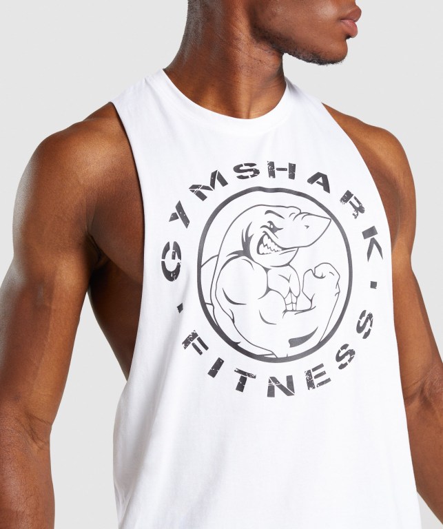 Tank Top Gymshark Legacy Drop Arm Hombre Blancos | Xk6LUP6H2MD