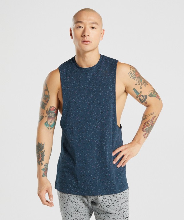 Tank Top Gymshark Micro Print Drop Arm Hombre Azul Marino | 1k2HUmfuilI