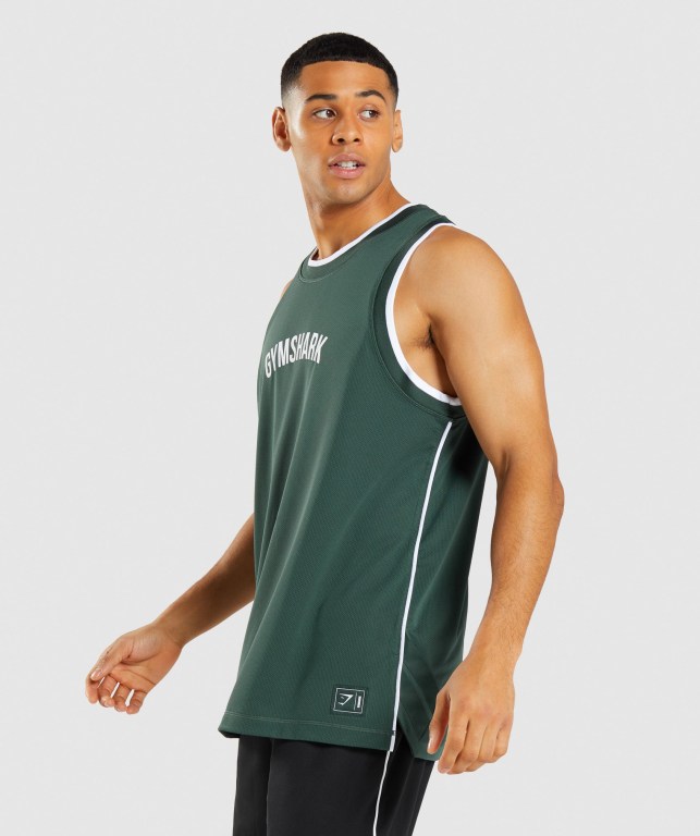 Tank Top Gymshark Recess Basketball Hombre Obsidian Verdes Blancos | ZGuZWkAgpkX